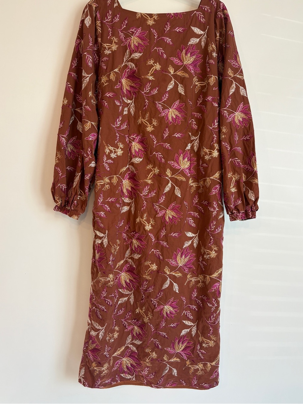 Wedding Guest Dress Adelyn Rae XL Floral Embroidered Brown Long Sleeve Cutout